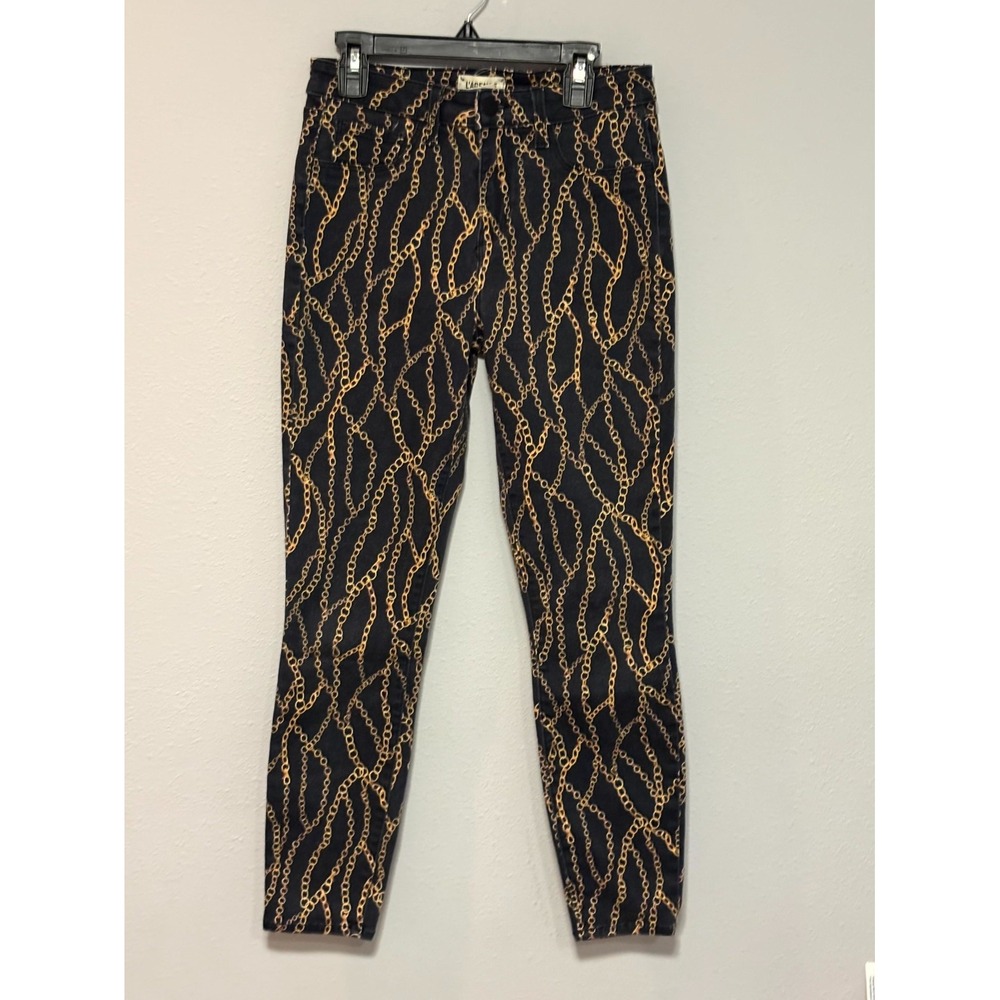 L'agence Margot Jeans Womens 26 Black Gold Cotton High Rise Chain Print Skinny